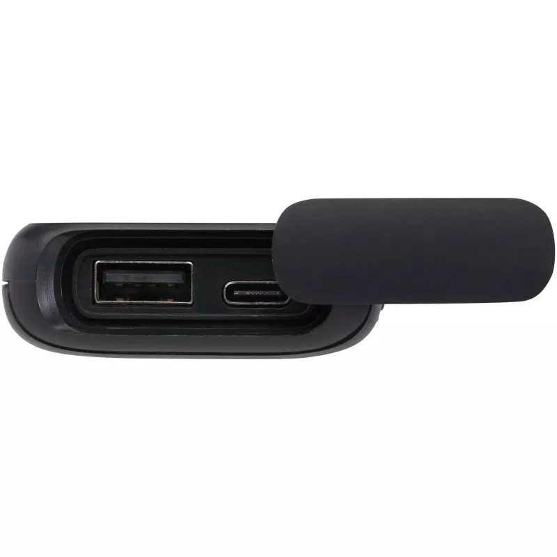 Alkes wodoodporny powerbank z karabińczykiem o pojemności 5000 mAh i mocy 12 W, wykonany z tworzyw sztucznych pochodzących z recyklingu - Czarny (12447090)