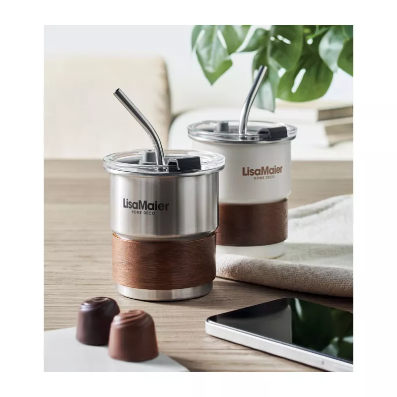 Kubek stalowy ze słomką 260 ml MATE - Srebrny Mat (MO2423-16)