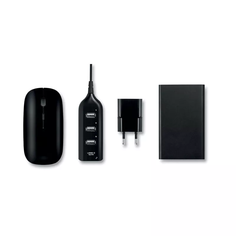 Zestaw akcesoriów z powerbankiem 4000 mAh POWERSET - Czarny (MO8827-03)