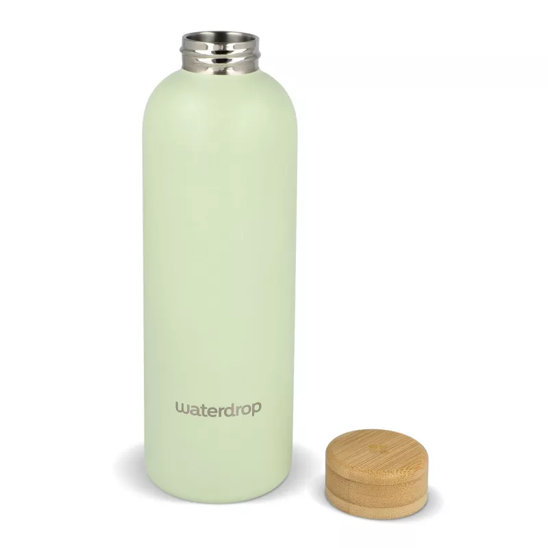 Butelka ze stali nierdzewnej Waterdrop z bambusową nakrętką 600 ml - ciemnobrązowy / zielony (LT47002-N5031)
