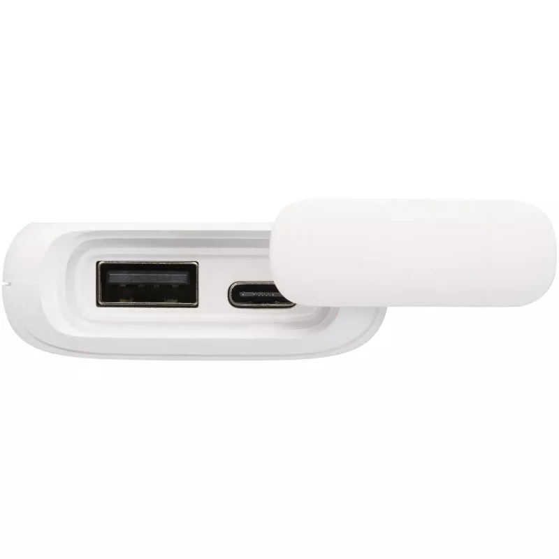 Alkes wodoodporny powerbank z karabińczykiem o pojemności 5000 mAh i mocy 12 W, wykonany z tworzyw sztucznych pochodzących z recyklingu - Biały (12447001)