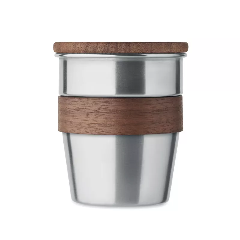 Kubek stalowy z pokrywką z orzecha 350 ml WALNUT - Srebrny Mat (MO2322-16)