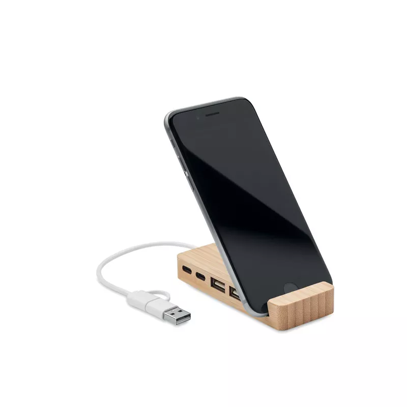 Hub USB 4-portowy w bambusowej obudowie HUBSTAND - Drewna (MO2144-40)