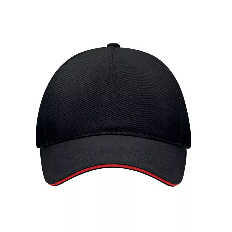 Czapka z daszkiem 5-panelowa 260 g/m² LONG BEACH SINGA - Czarny/Czerwony (MO6875-83)