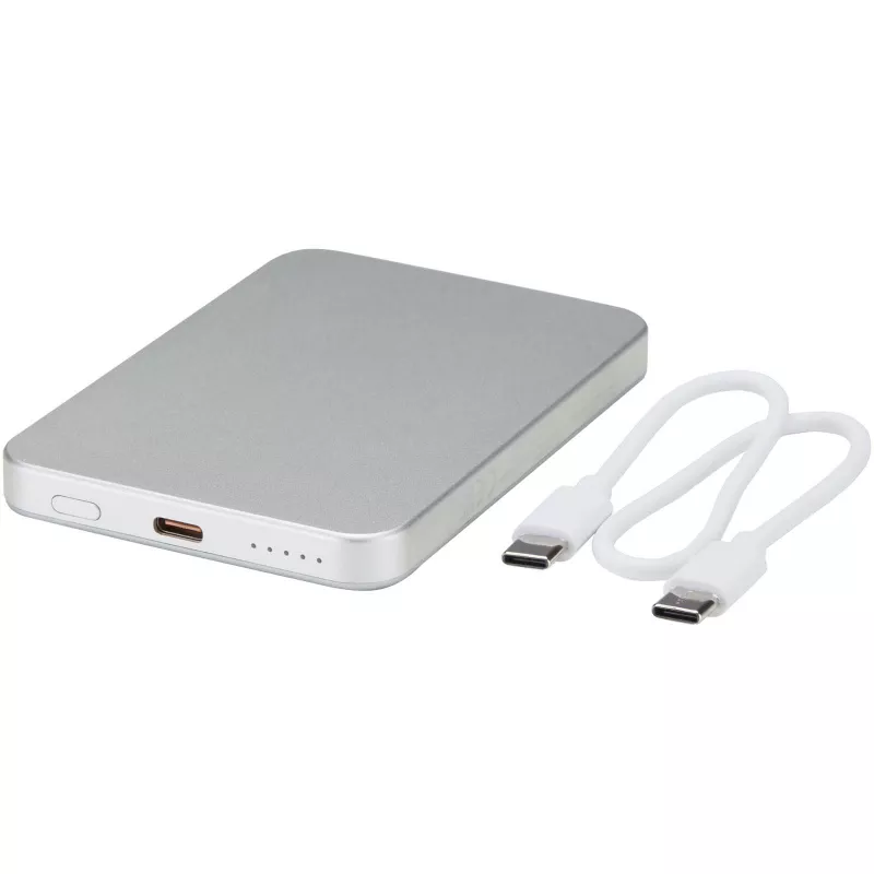 Powerbank Avis 5000 mAh z recyklingowanego aluminium posiadającego certyfikację RCS, z wbudowanym magnesem  - Srebrny (12444381)
