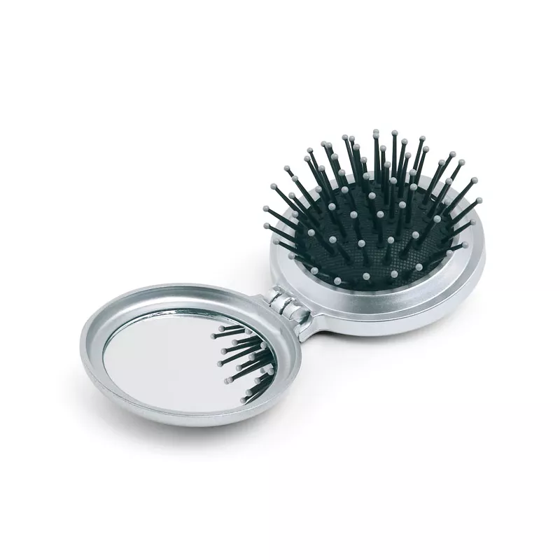 Lusterko składane ze szczotką do włosów B BEAUTY - Srebrny (KC2683-14)