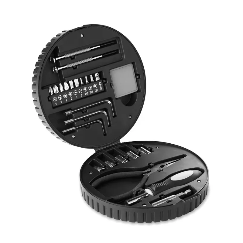 Zestaw narzędzi 25 elementów w etui-oponie RUEDA TOOL - Czarny (MO8471-03)