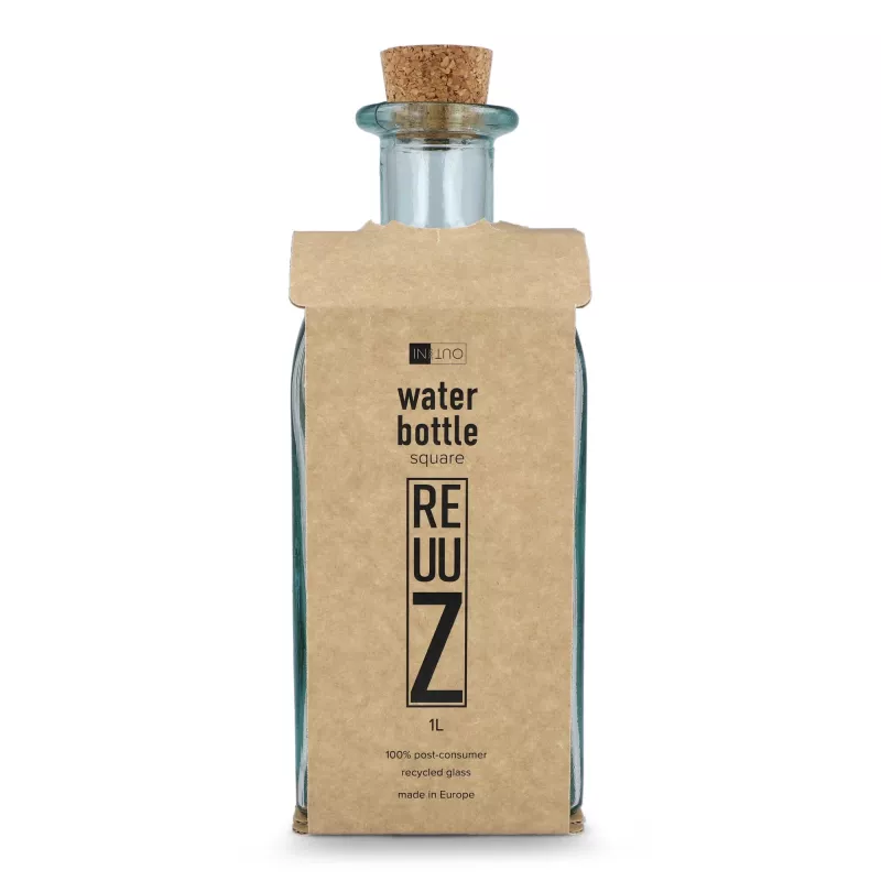 Butelka na wodę InSideOut Square z recyklingowanego szkła ReuuZ z korkiem 1 l - transparentny (LT57016-N0004)