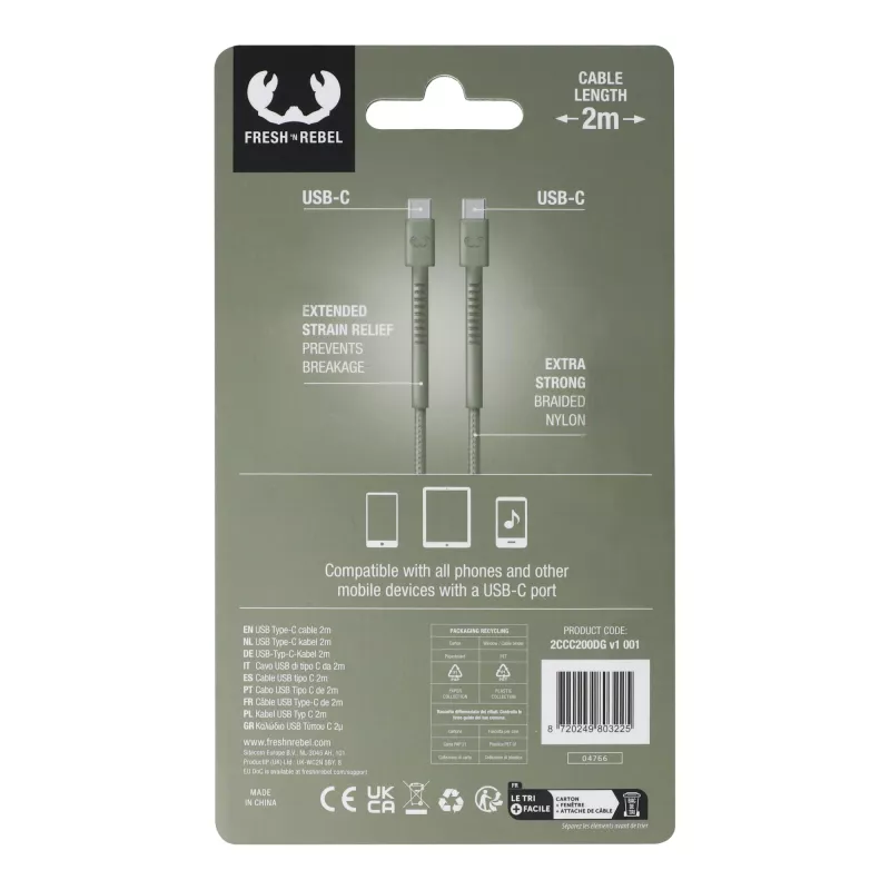 2UCC200 | Kabel Fresh 'Rebel USB-C do USB-C 2,0 m - Dried Green (LT49409-N0049)