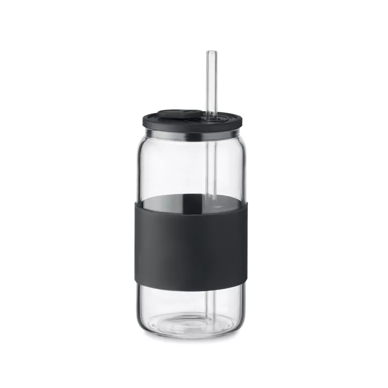 Kubek szklany borokrzemowy ze słomką 550 ml BOROSIP - Czarny (MO2506-03)