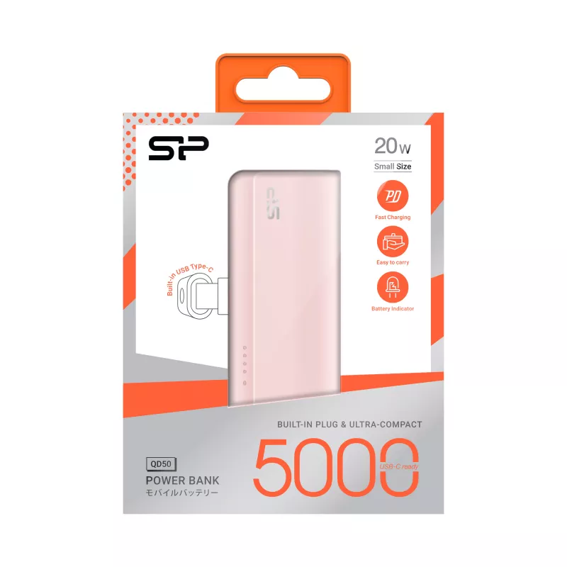 Power bank QD50 5000 mAh Silicon Power - różowy (EG834311)