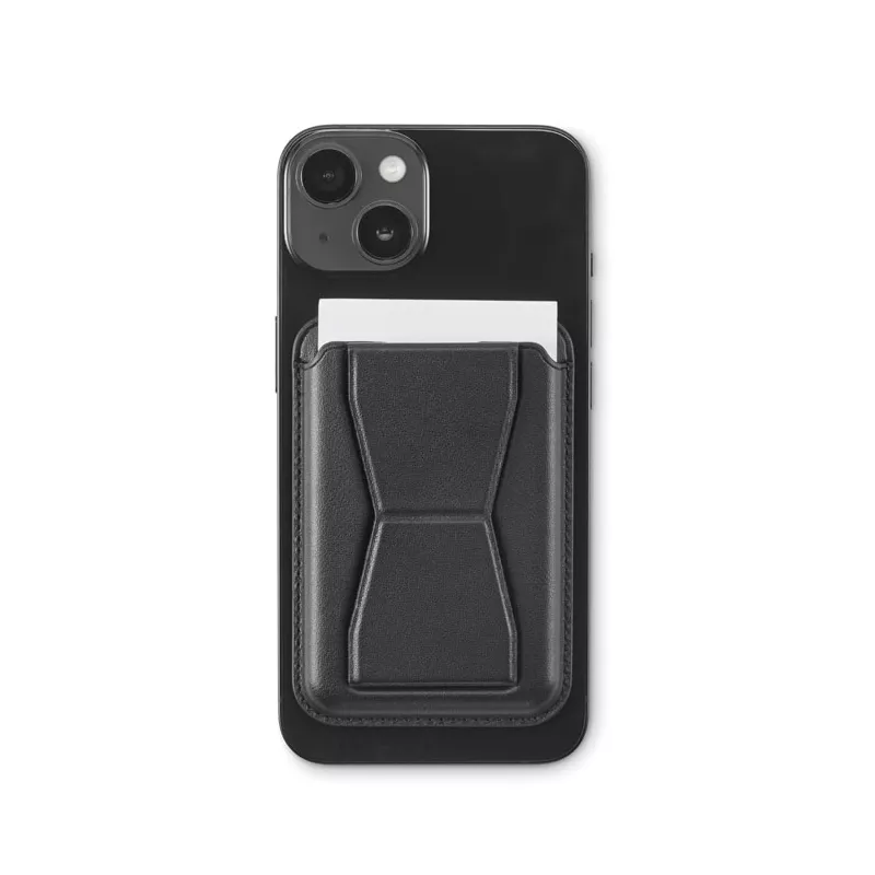 Etui na telefon magnetyczne z podstawką z PU LEAMAG - Czarny (MO2654-03)