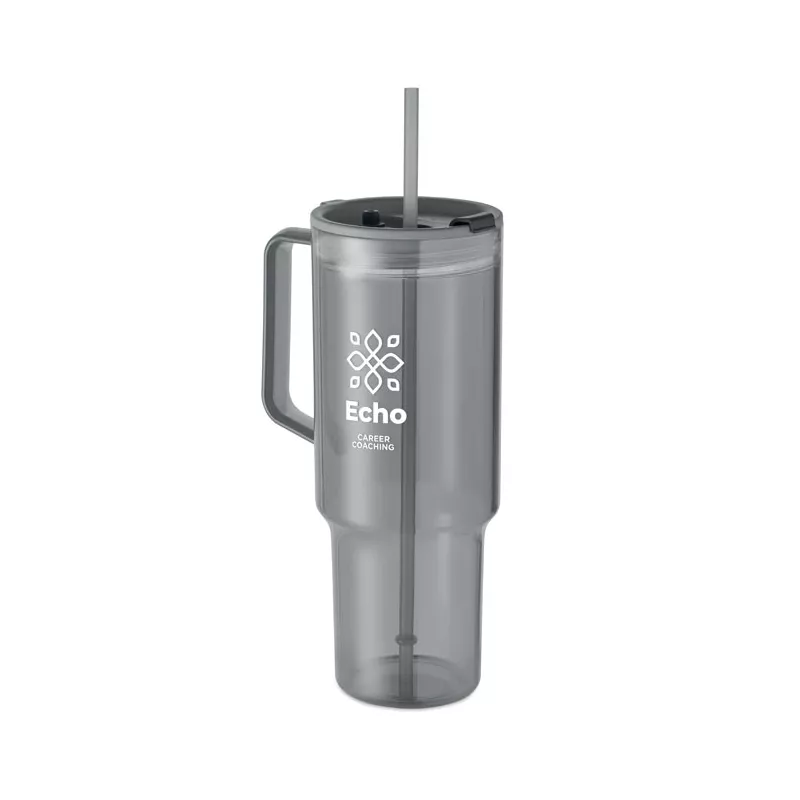 Kubek z RPET ze słomką 1200 ml MUGORA - Przezroczysty Szary (MO2964-27)