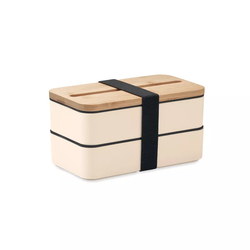 Lunchbox dwupoziomowy 2x400 ml ze sztućcami WINT - Bezowy (MO2088-13)
