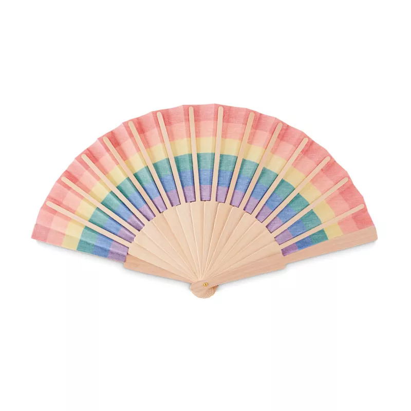 Wachlarz drewniany z tęczowym wzorem BOWFAN - Wielokolorowy (MO6446-99)