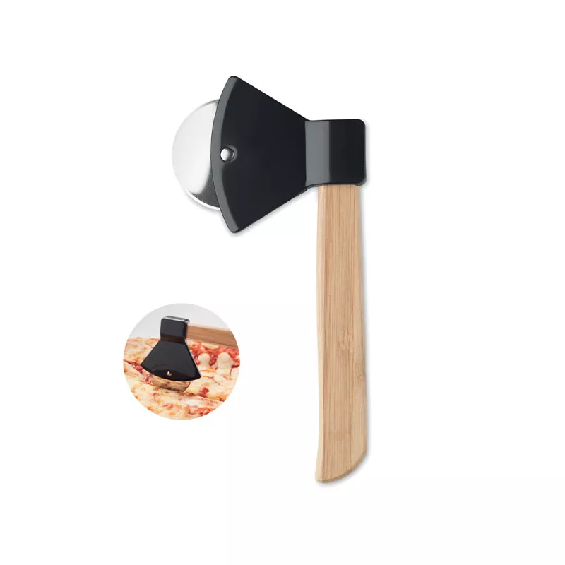 Nóż do pizzy siekiera z bambusowym uchwytem ZAZA - Czarny (MO6592-03)