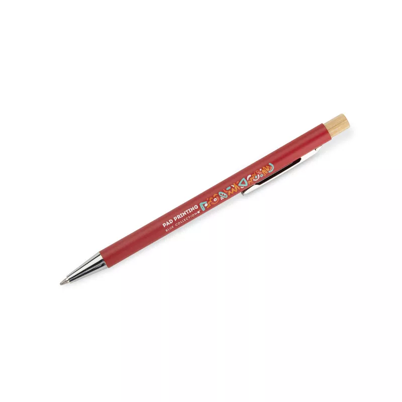 Długopis metalowy z bambusowym przyciskiem KIVO - czerwony (19732-04)