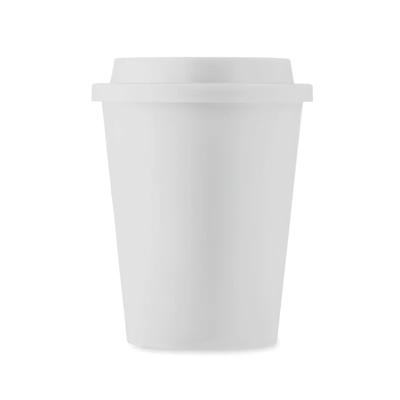 Kubek dwuścienny z PP z ustnikiem 300 ml NOLA - Bialy (MO6582-06)