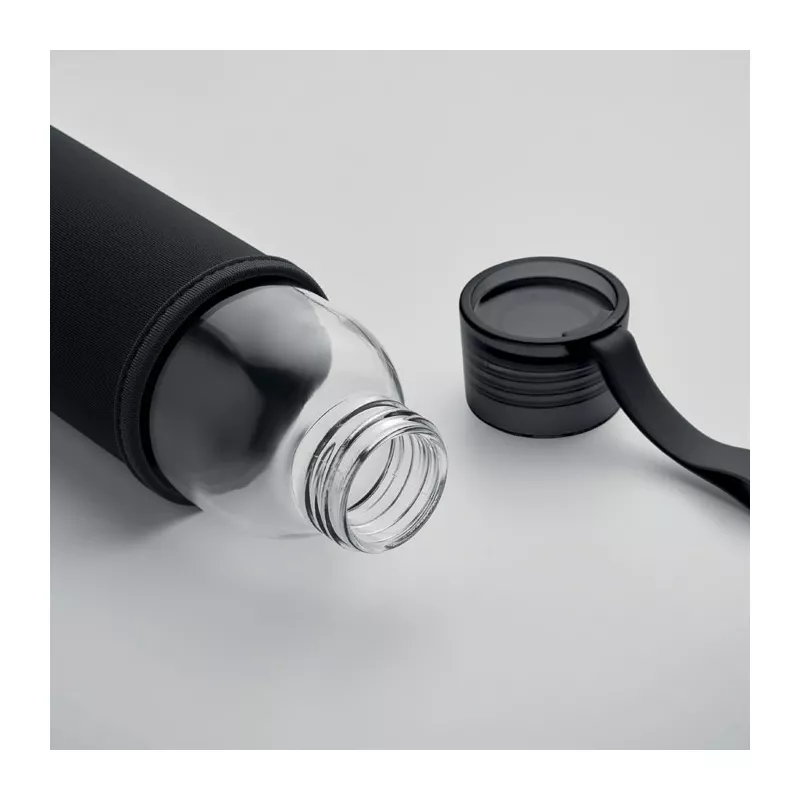 Butelka szklana z recyklingu 500 ml w etui EBOR - Czarny (MO2089-03)