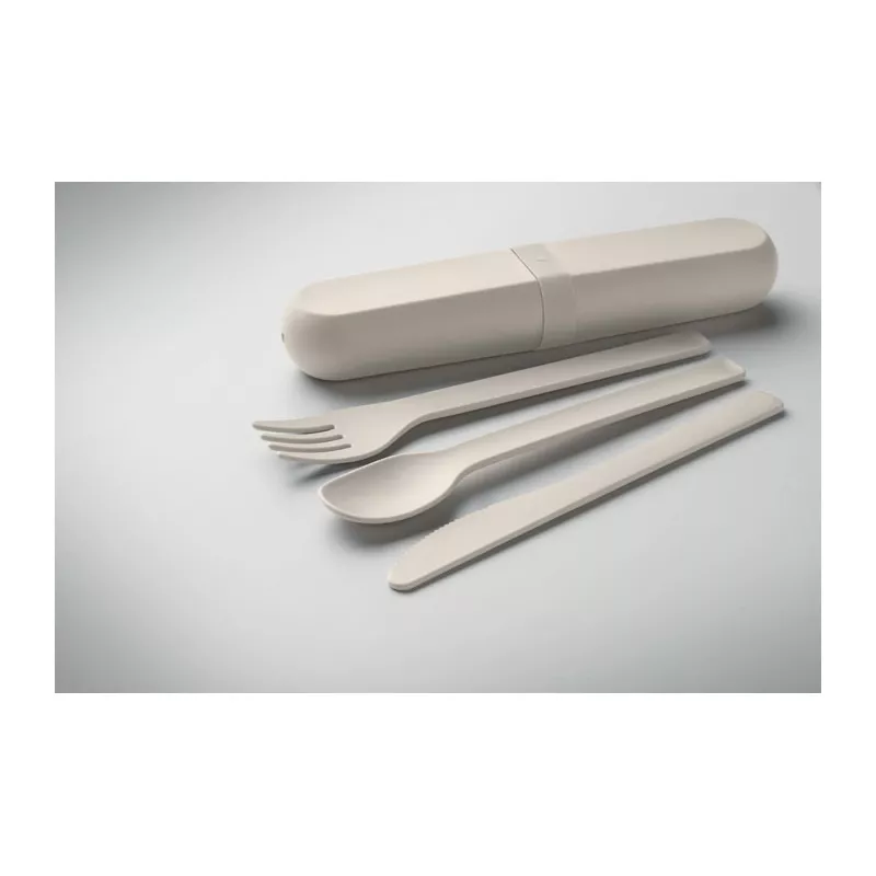 Zestaw sztućców w etui z PLA BITEFUL - Bezowy (MO2743-13)