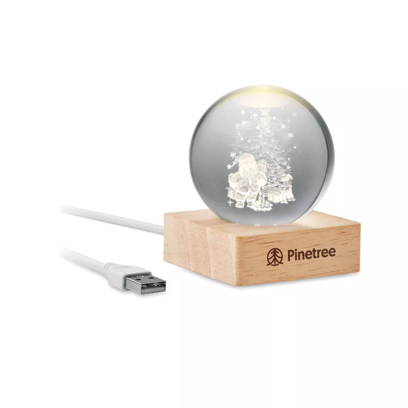 Kula szklana LED na drewnianej podstawie SANTA LIGHT - Drewna (CX1541-40)