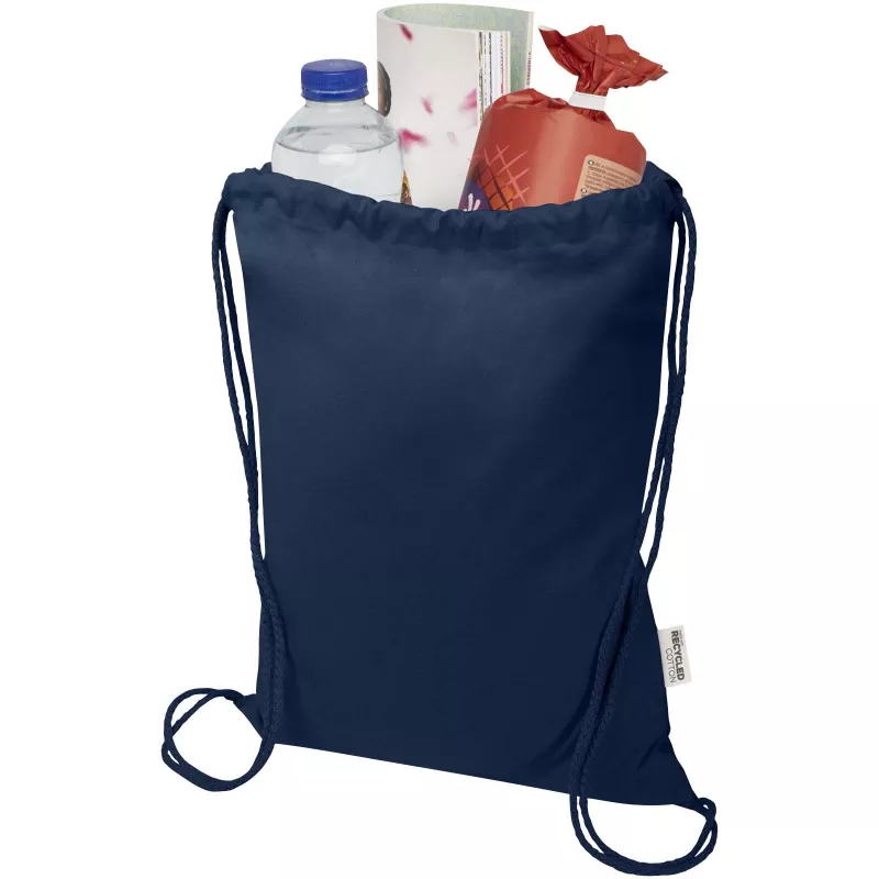 Oregon Blend torba ściągana sznurkiem z materiału materiału z recyklingu, 140 g/m², 5 l, posiadająca certyfikat GRS - Granatowy (12076155)