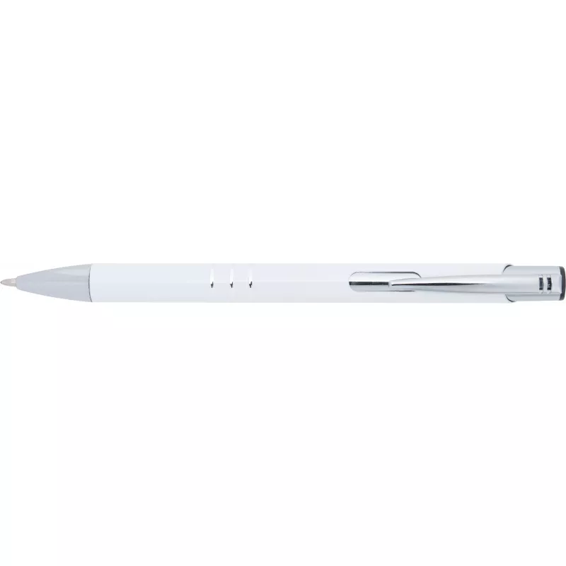 Biały długopis metalowy z trzema chromowanymi ringami idealne pod grawer reklamowy