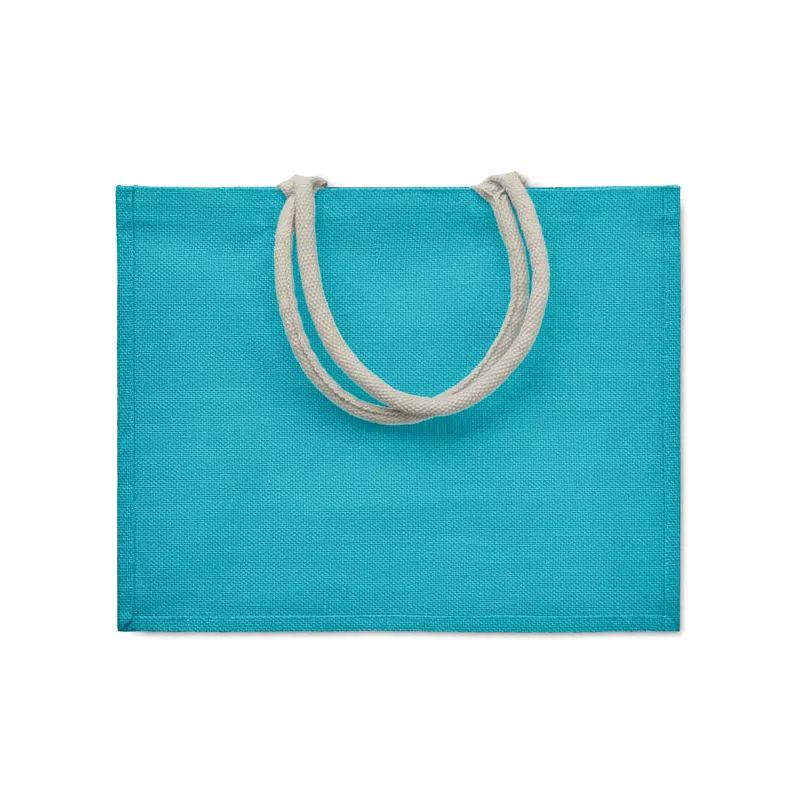 Torba jutowa laminowana z bawełnianymi uchwytami AURA - Turkusowy (MO6443-12)