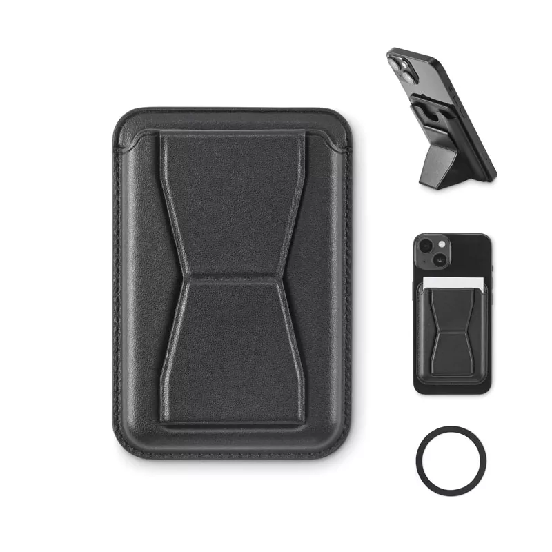Etui na telefon magnetyczne z podstawką z PU LEAMAG - Czarny (MO2654-03)