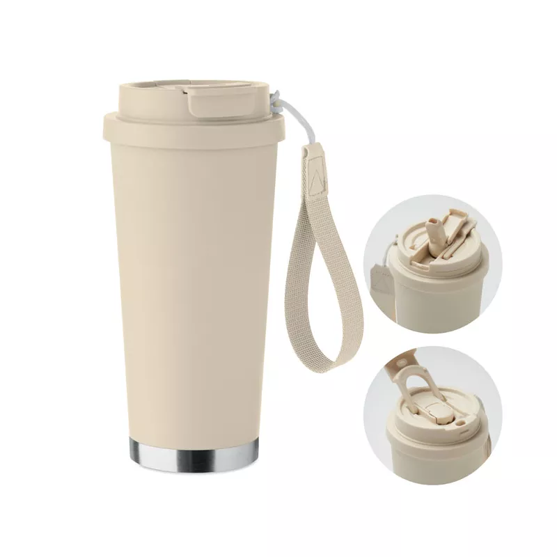 Kubek termiczny 2 w 1 ze stali 500 ml TOPAZ LARGE - Bezowy (MO2662-13)