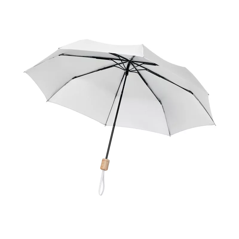 Parasol składany 21" z RPET z drewnianą rączką TRALEE - Bialy (MO9604-06)