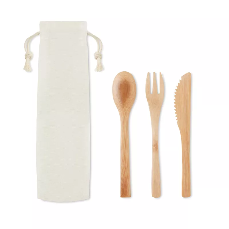Sztućce bambusowe w płóciennym etui SETBOO - Bezowy (MO9786-13)