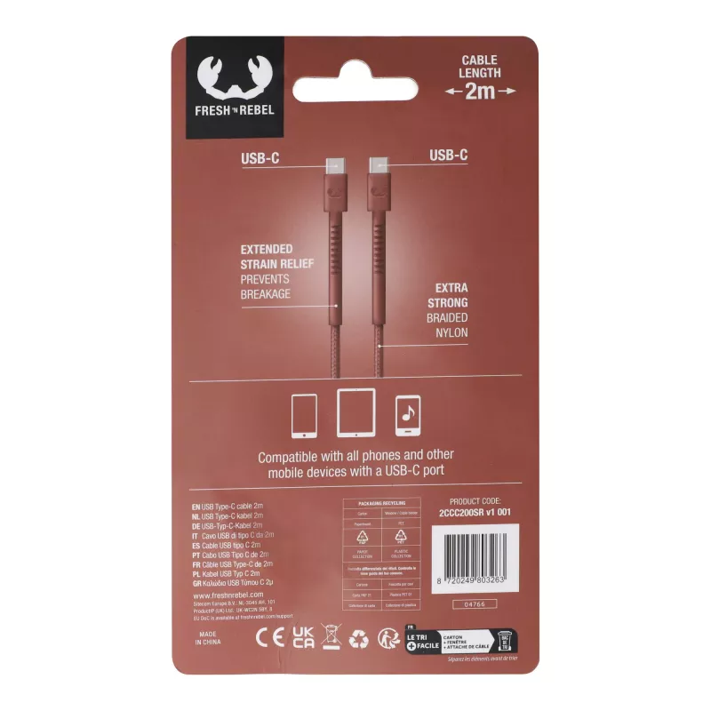 2UCC200 | Kabel Fresh 'Rebel USB-C do USB-C 2,0 m - jasnoczerwony (LT49409-N0022)