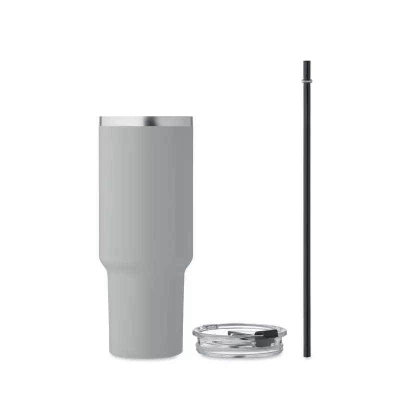 Kubek termiczny stalowy ze słomką 1200 ml SUMA - Szary (MO2327-07)