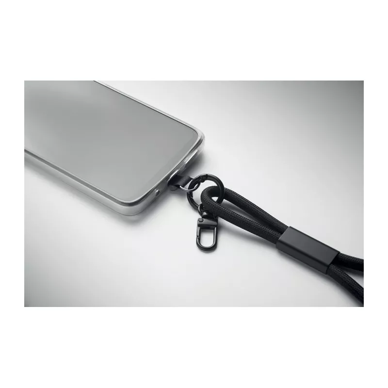 Smycz krótka do telefonu z kablem 60W VRIST - Czarny (MO2681-03)