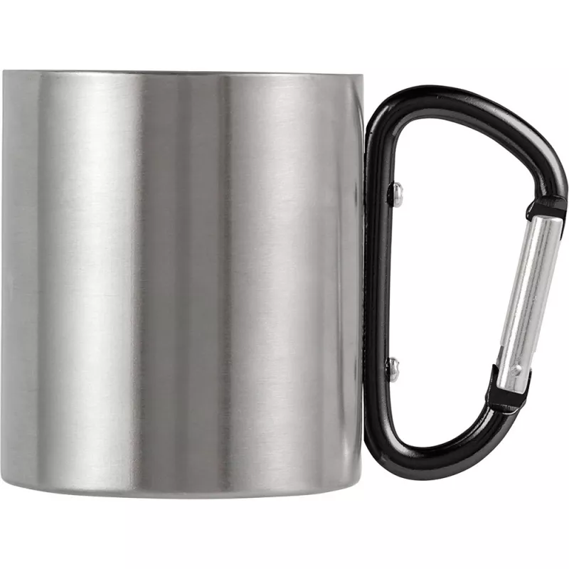 Metalowy kubek 185 ml z karabińczykiem - czarny (V0646-03)