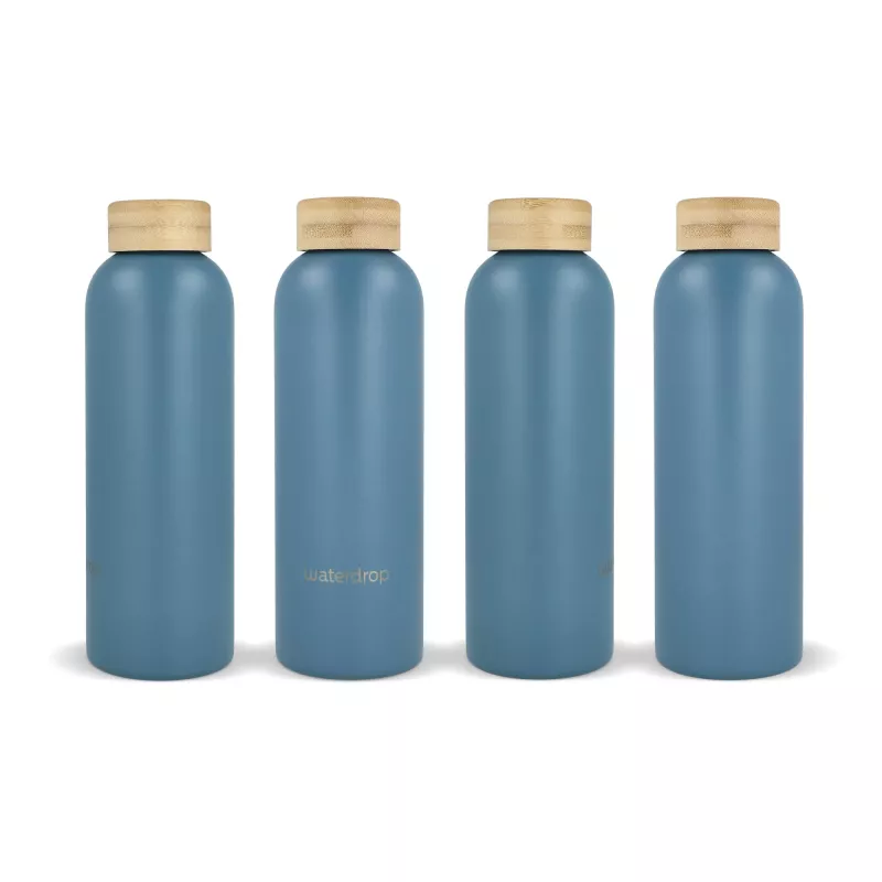 Butelka ze stali nierdzewnej Waterdrop z bambusową nakrętką 600 ml - niebieskoszary (LT47002-N0065)