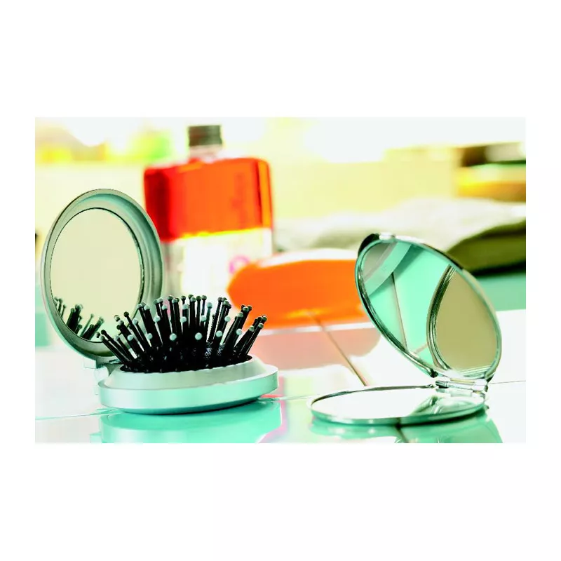 Lusterko składane ze szczotką do włosów B BEAUTY - Srebrny (KC2683-14)