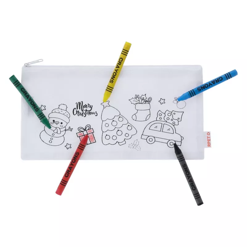 Piórnik do kolorowania, świąteczny wzór, kredki - biały (VA238-02)