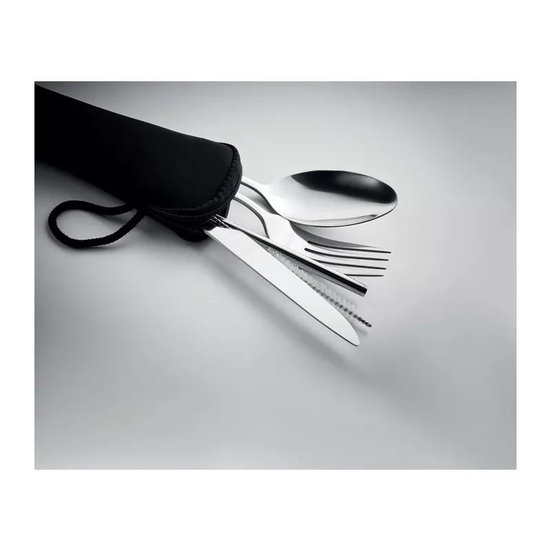 Sztućce stalowe ze słomką w etui 5 SERVICE - Czarny (MO6149-03)