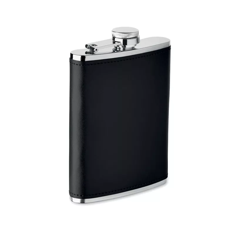 Piersiówka stalowa 200 ml w etui SLIMMY - Czarny (MO2629-03)