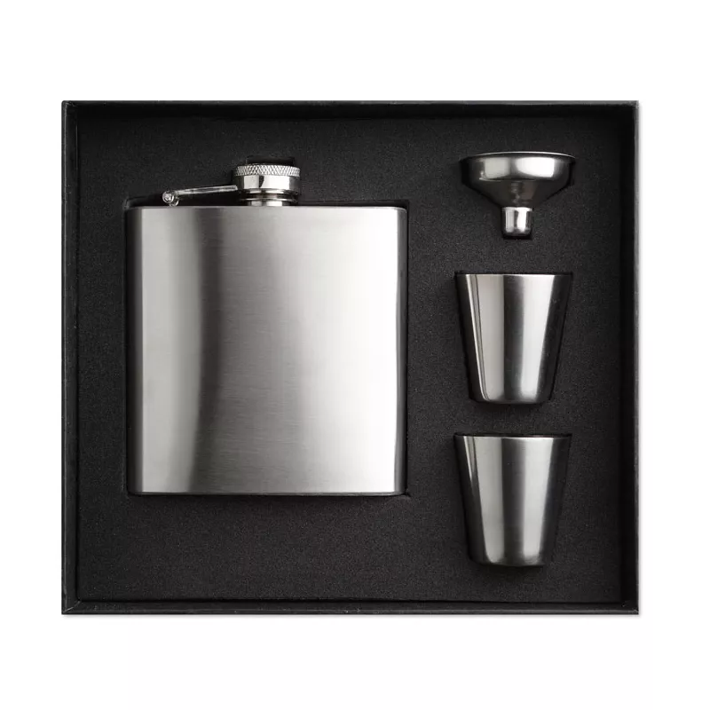 Piersiówka z kieliszkami 175 ml SLIMMY FLASK SET - Srebrny Mat (MO8321-16)