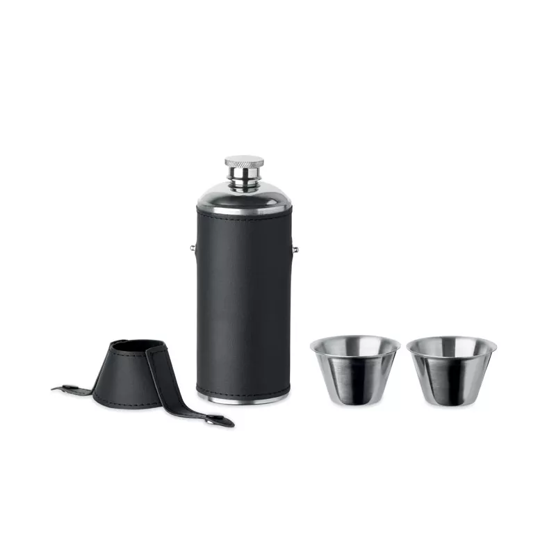 Butelka stalowa 230 ml z 2 kieliszkami COCOON - Czarny (MO2628-03)