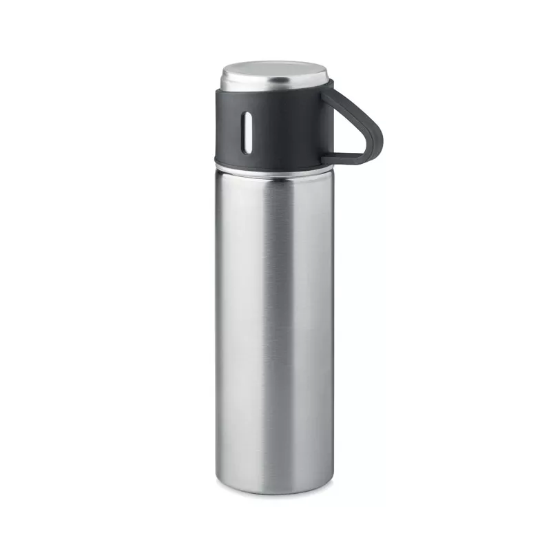 Termos dwuścienny 420 ml z kubkiem TONIA - Srebrny Mat (MO2117-16)
