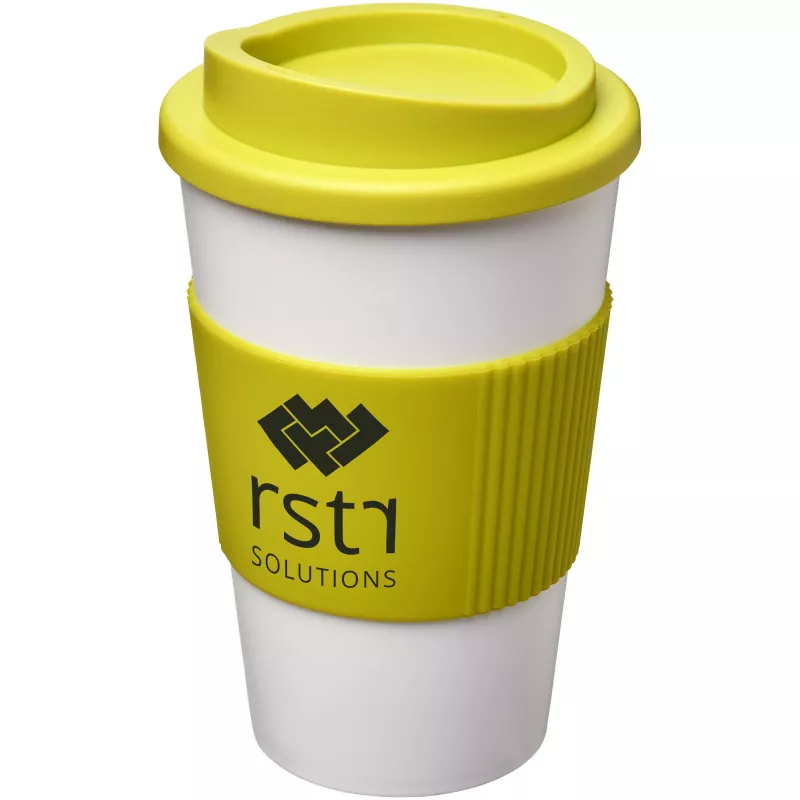 Kubek termiczny z serii Americano® o pojemności 350 ml z uchwytem - Biały-Limonka (21000211)