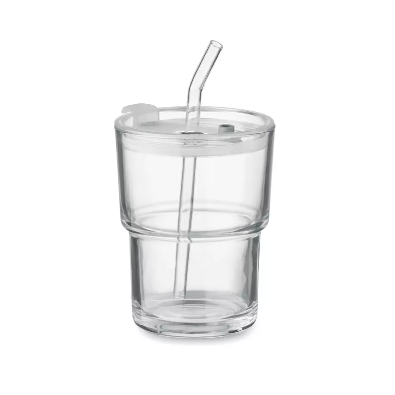 Kubek szklany ze słomką 400 ml SIP - Przezroczysty (MO2502-22)