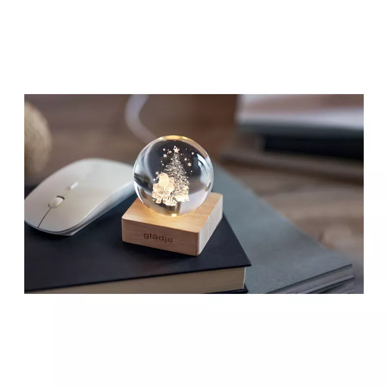 Kula szklana LED na drewnianej podstawie SANTA LIGHT - Drewna (CX1541-40)