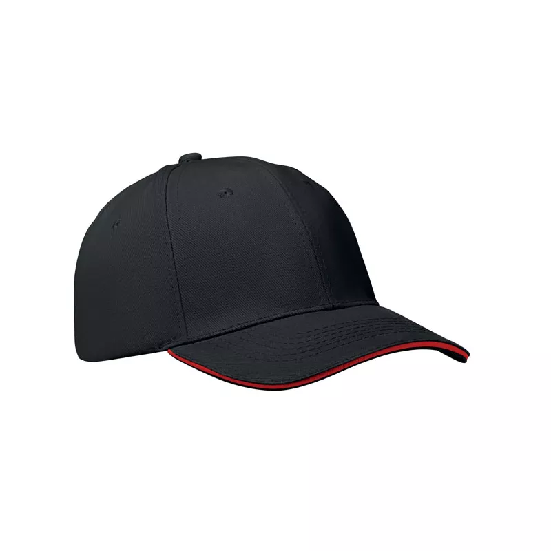Czapka z daszkiem 6-panelowa 260 g/m² BUFFALO - Czarny/Czerwony (MO1464-83)