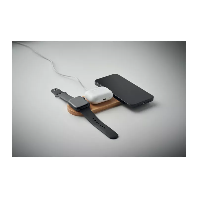 Stacja ładująca 3 w 1 15W w bambusowym etui RECPAD - Drewna (MO2729-40)
