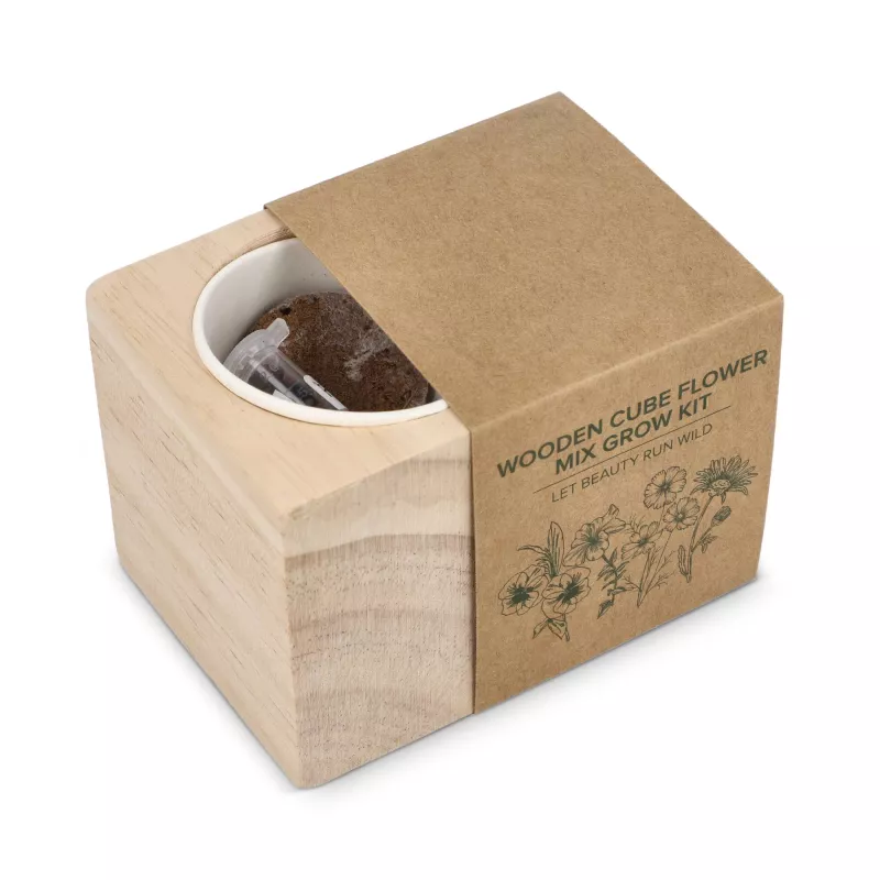 Zestaw drewnianych doniczek FSC – mieszanka kwiatów - naturalny-t (LT94577-N0094)